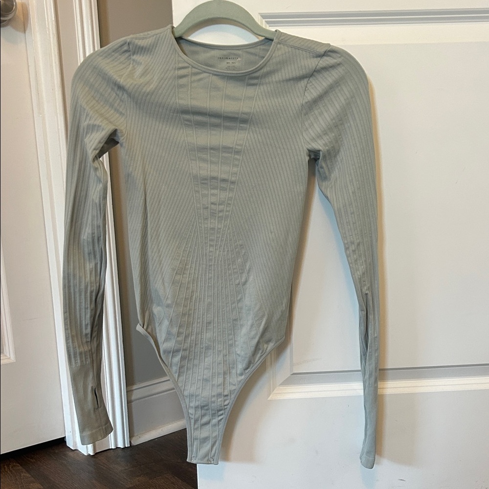 FP Movement by Free People Light Gray Ribbed Bodysuit